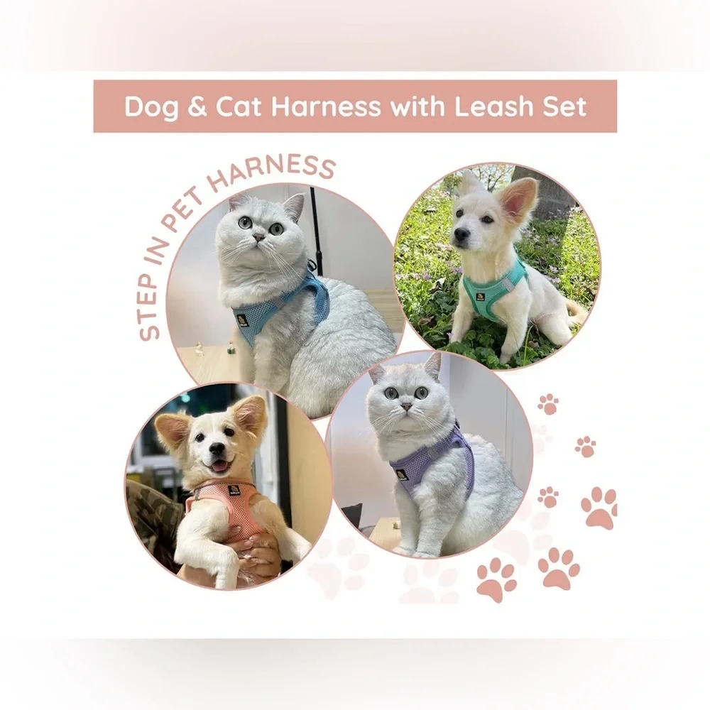 New- Bella & Pal Pink  Pet Harness & Leash Set  Safety Lock  16-18 inch Chest